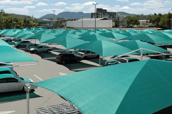 Sombreadores verdes em fileiras vistos de cima
